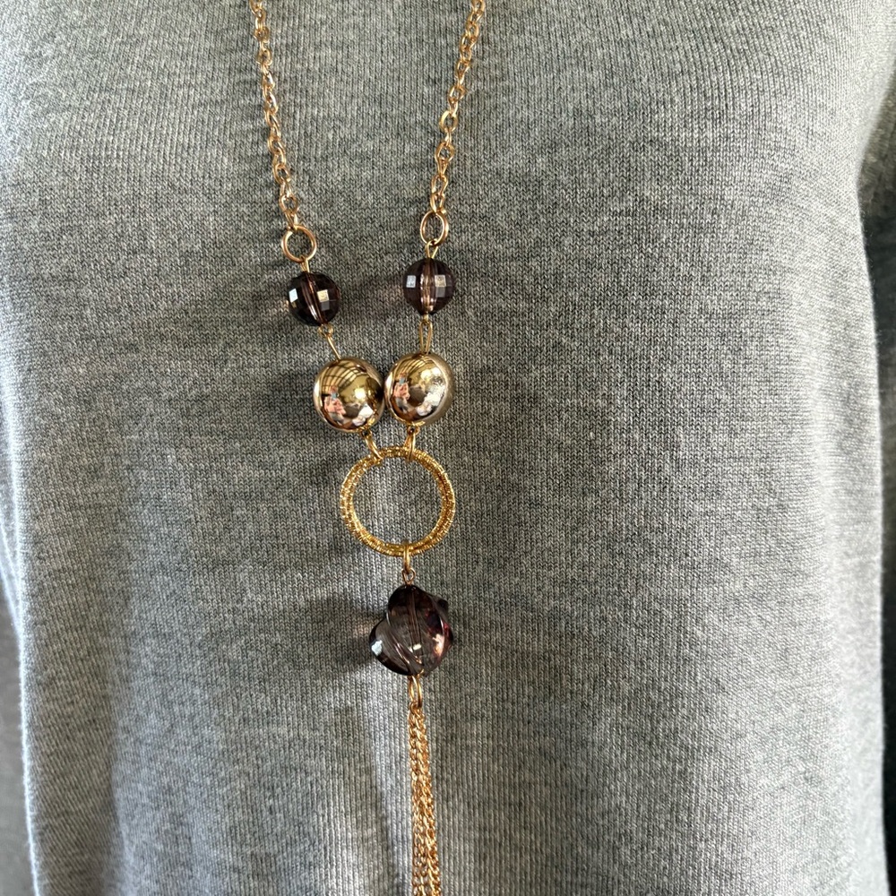 Elegant Gold and Brown Beaded Necklace